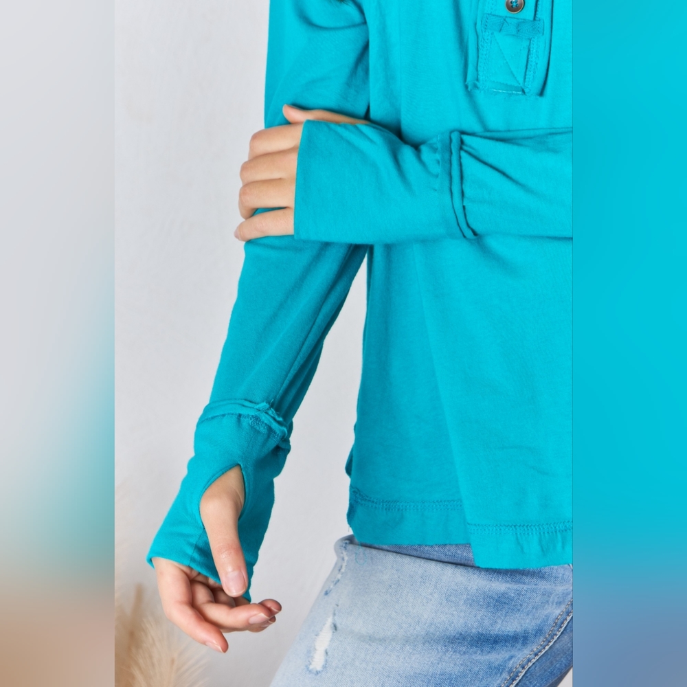 Zenana Exposed Seam Thumbhole Long Sleeve Top - Picture 5 of 6